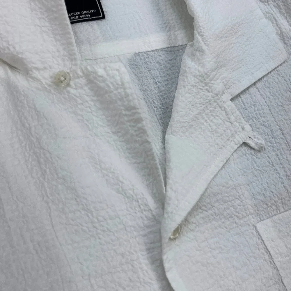 Todd Snyder Portuguese Seersucker Camp Shirt Men L White Loop Collar Long Sleeve - Picture 4 of 15